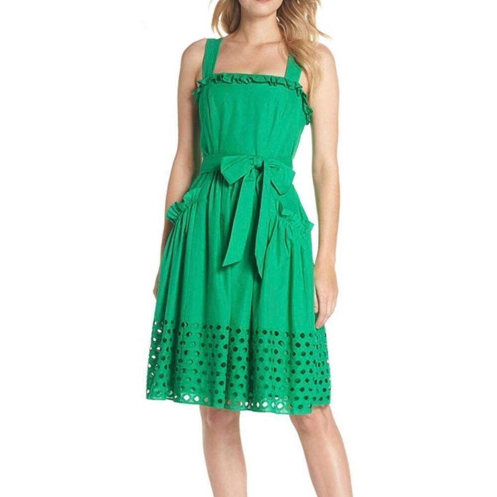 Vince Camuto green eyelet ruffle sun dress size 2p